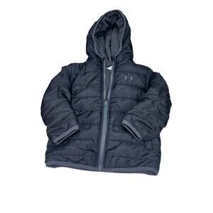NWT Under Armour Reversible Fleece Lined Puffer Jacket Black Gray 2T